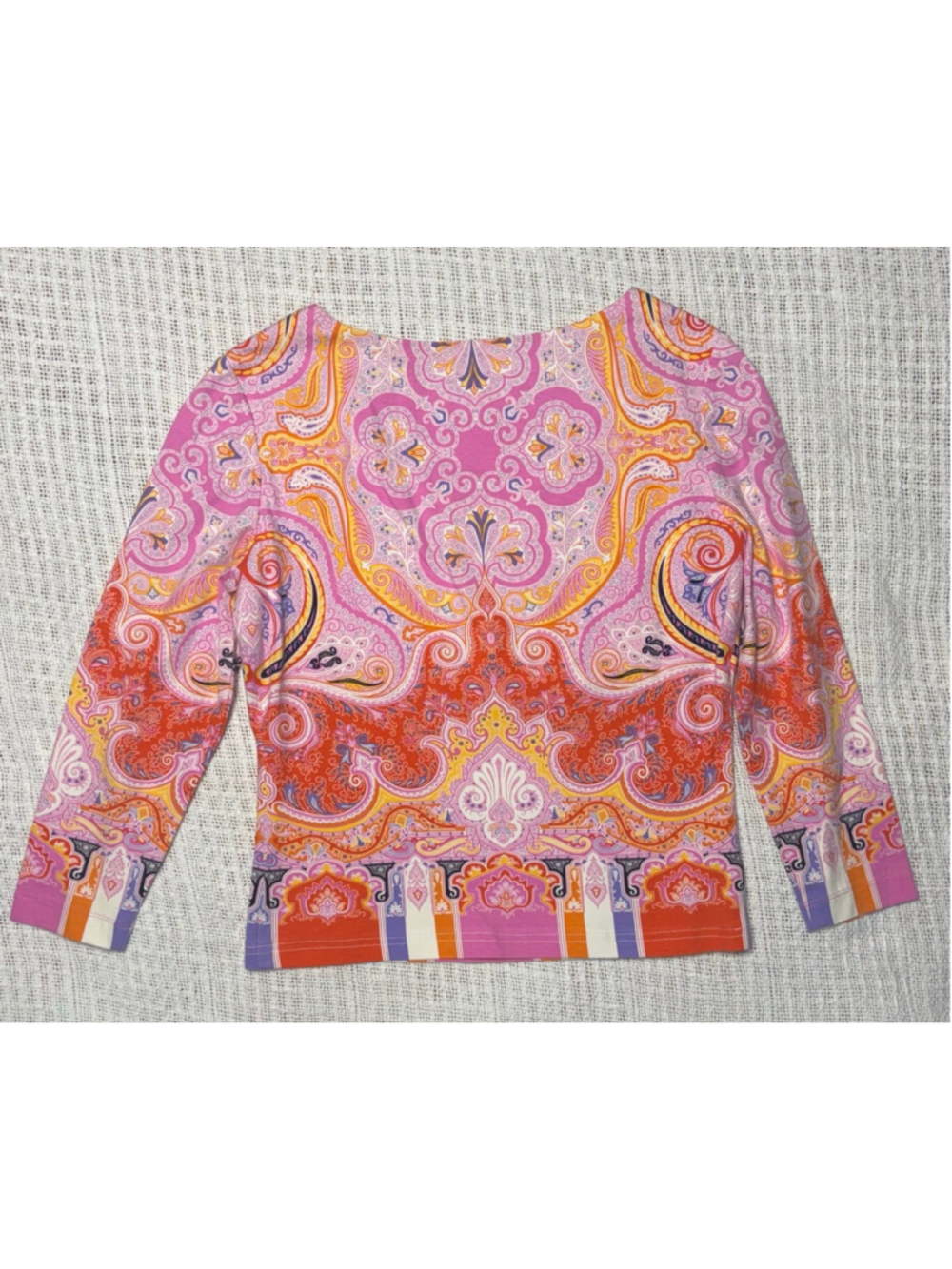 Vintage Carlisle Colorful Paisley V-Neck Knit Long Sleeve Cotton Blend Top SZ 2 - Picture 3 of 6